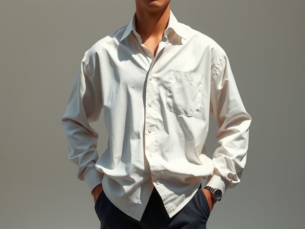A man wearing an over-sized shirt