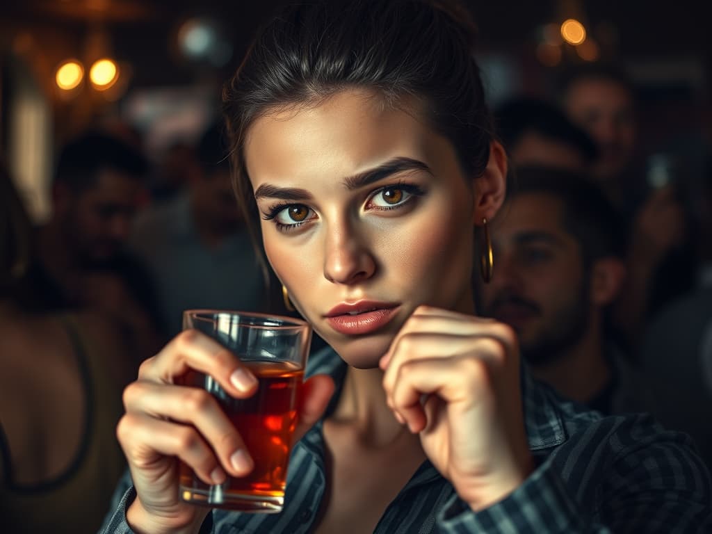 A woman drinking alcohol